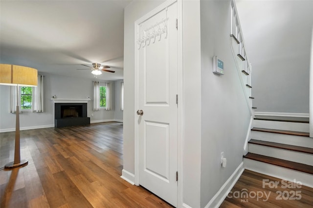 8014 Sherington Way, Charlotte, NC 28227 - staircase with a ceiling fan, plenty of natural light, baseboards, and wood finished floors
