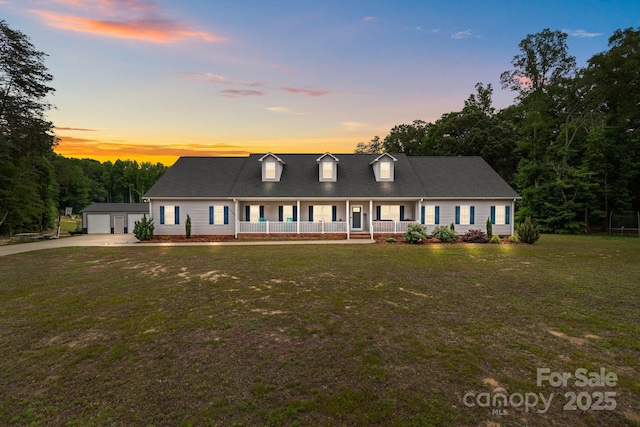 1230 Long Creek Ln, Salisbury, NC 28146 - view of front of home with covered porch, an outdoor structure, a front yard, and concrete driveway