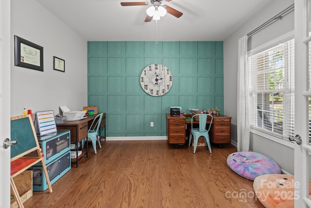 1230 Long Creek Ln, Salisbury, NC 28146 - office space with wood finished floors, an accent wall, and a ceiling fan