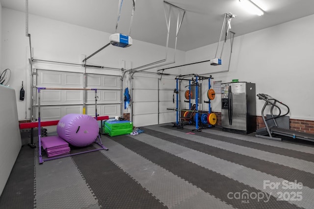 1230 Long Creek Ln, Salisbury, NC 28146 - garage with stainless steel fridge and a garage door opener
