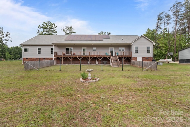 1230 Long Creek Ln, Salisbury, NC 28146 - rear view of house with crawl space, a wooden deck, stairs, and solar panels