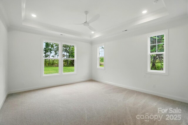 9311 Simpson Rd, Waxhaw, NC 28173 - unfurnished room with a tray ceiling, baseboards, a ceiling fan, and recessed lighting