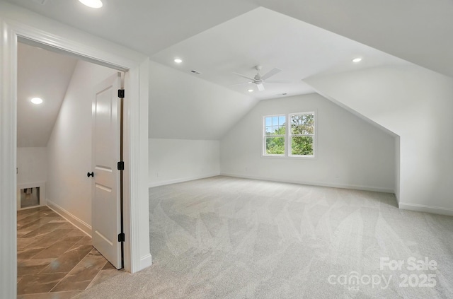9315 Simpson Rd, Waxhaw, NC 28173 - bonus room featuring lofted ceiling, a ceiling fan, recessed lighting, baseboards, and carpet