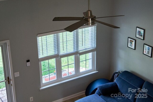 327 Wilkes Place Dr, Fort Mill, SC 29715 - living area with a ceiling fan, baseboards, and wood finished floors