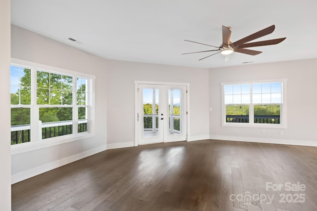 505 Sky Ridge Dr Unit 57, Leicester, NC 28748 - empty room with a ceiling fan, baseboards, dark wood-style flooring, and french doors