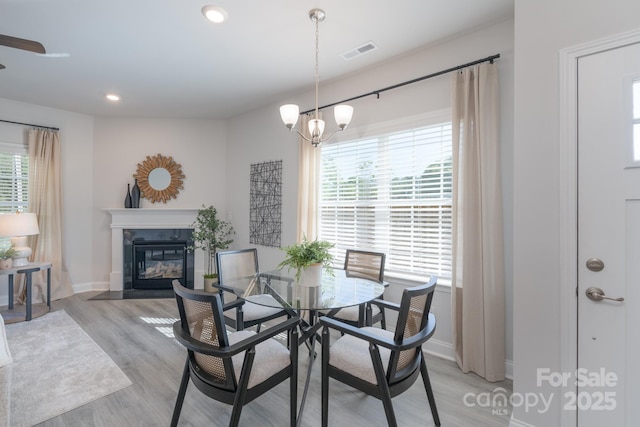 4045 Port Richmond Ave Unit 10, Gastonia, NC 28056 - dining area featuring plenty of natural light, a premium fireplace, light wood finished floors, baseboards, and recessed lighting