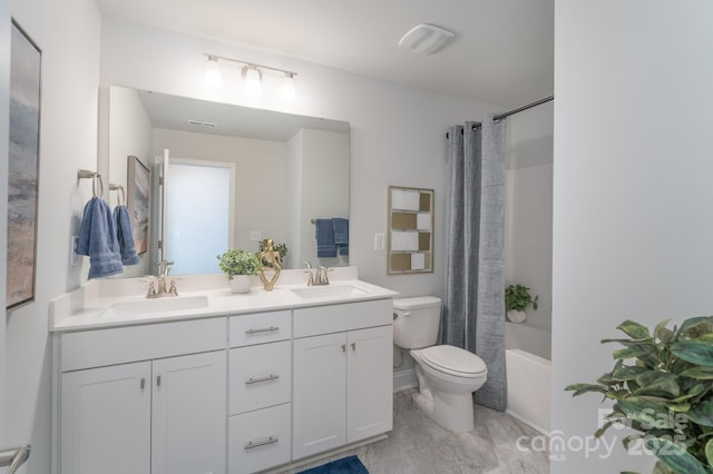 4045 Port Richmond Ave Unit 10, Gastonia, NC 28056 - bathroom with toilet, double vanity, and shower / bathtub combination with curtain