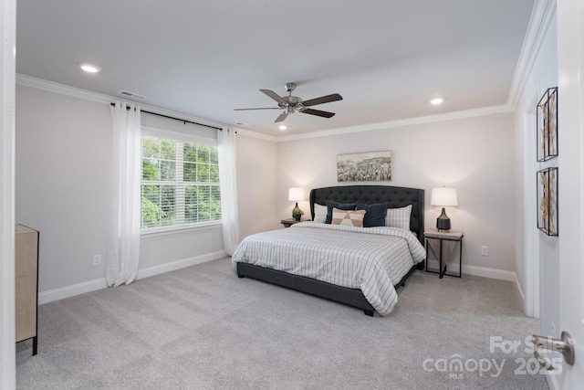 4045 Port Richmond Ave Unit 10, Gastonia, NC 28056 - bedroom featuring baseboards, carpet floors, recessed lighting, ornamental molding, and a ceiling fan