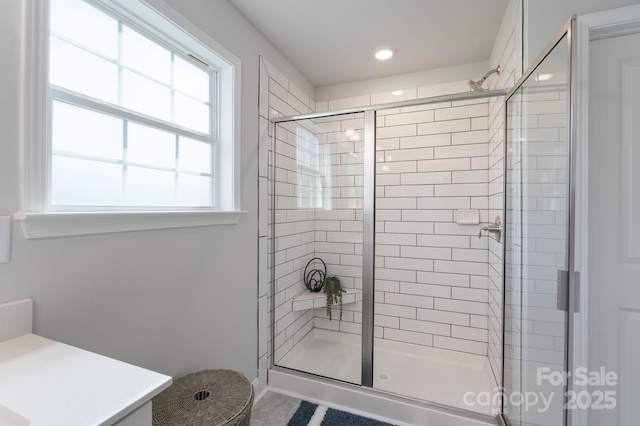 4045 Port Richmond Ave Unit 10, Gastonia, NC 28056 - bathroom with a shower stall, recessed lighting, and vanity