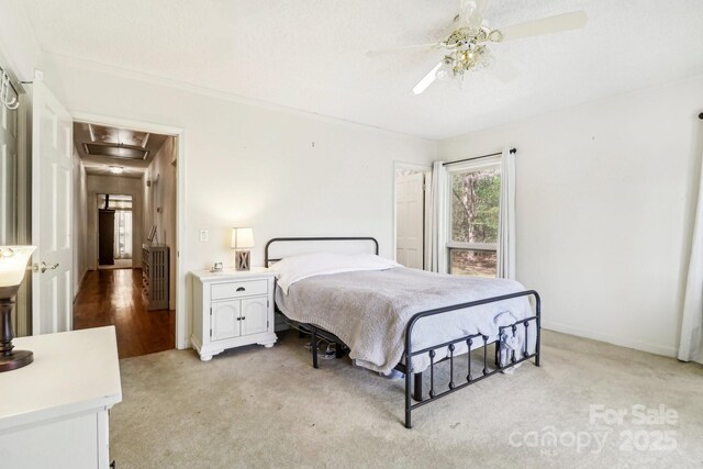 334 Lakeview Cir, Lugoff, SC 29078 - bedroom featuring light colored carpet, attic access, and a ceiling fan