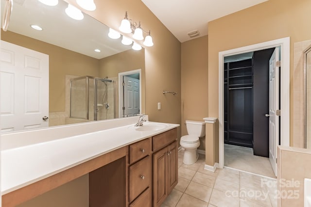 165 N Arcadian Way, Mooresville, NC 28117 - bathroom with a shower stall, tile patterned flooring, toilet, and vanity