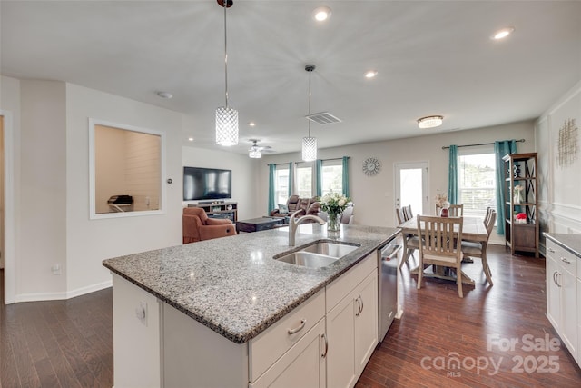 1033 Dorsey Dr, Fort Mill, SC 29715 - kitchen featuring a sink, stainless steel dishwasher, healthy amount of natural light, dark wood-style floors, and recessed lighting