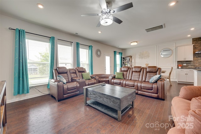 1033 Dorsey Dr, Fort Mill, SC 29715 - living area with a ceiling fan, dark wood-style flooring, and recessed lighting