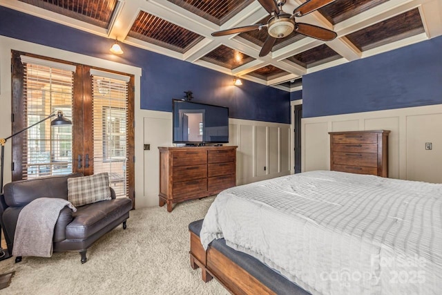 270 Sandhills Ct, Mooresville, NC 28115 - bedroom with coffered ceiling, a decorative wall, beam ceiling, french doors, and carpet