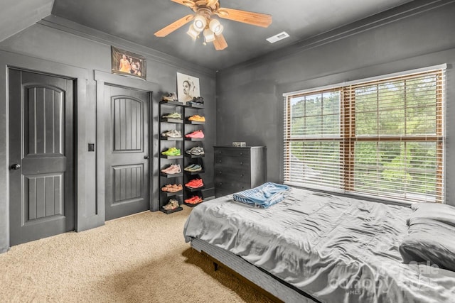 270 Sandhills Ct, Mooresville, NC 28115 - bedroom with carpet, ornamental molding, and ceiling fan