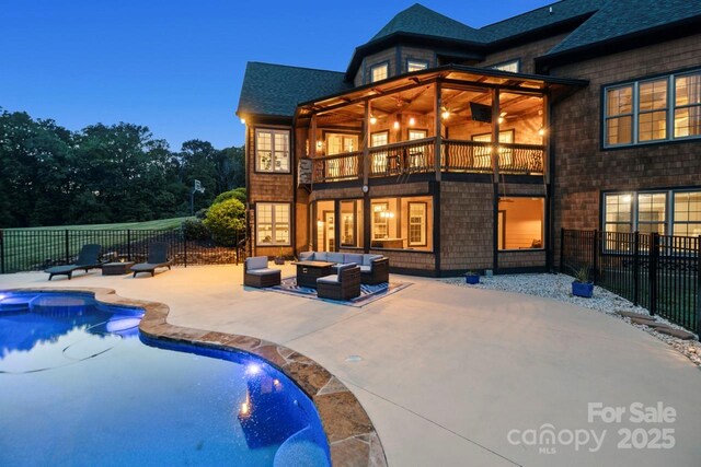 270 Sandhills Ct, Mooresville, NC 28115 - rear view of house featuring an outdoor living space, a balcony, a patio area, and roof with shingles