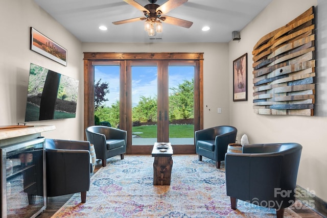 2775 Campbells Trce, Nebo, NC 28761 - sitting room with wine cooler, recessed lighting, and ceiling fan