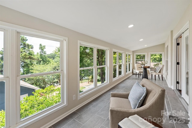 1096 Palmyra Dr, Tega Cay, SC 29708 - sunroom / solarium featuring vaulted ceiling, healthy amount of natural light, tile patterned floors, and recessed lighting