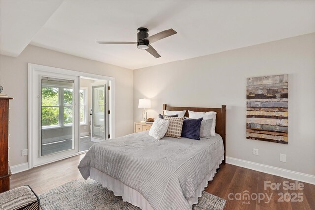 1096 Palmyra Dr, Tega Cay, SC 29708 - bedroom featuring access to exterior, wood finished floors, and a ceiling fan