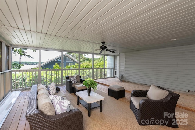 1096 Palmyra Dr, Tega Cay, SC 29708 - view of patio with an outdoor hangout area, a wooden deck, and ceiling fan