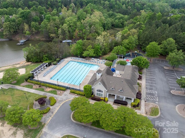 1096 Palmyra Dr, Tega Cay, SC 29708 - bird's eye view of a nearby body of water and a heavily wooded area