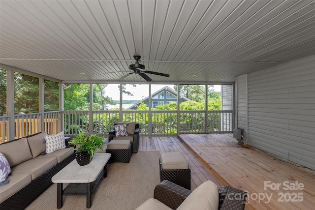 1096 Palmyra Dr, Tega Cay, SC 29708 - view of patio / terrace with an outdoor hangout area, a wooden deck, and a ceiling fan
