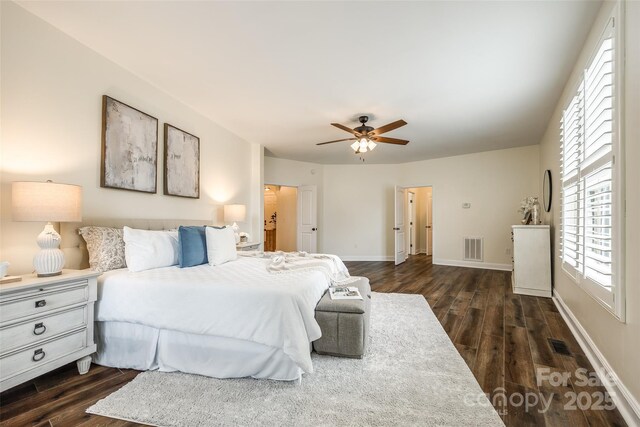 3911 Sandy Point Dr, York, SC 29745 - bedroom with dark wood-style floors, baseboards, and ceiling fan
