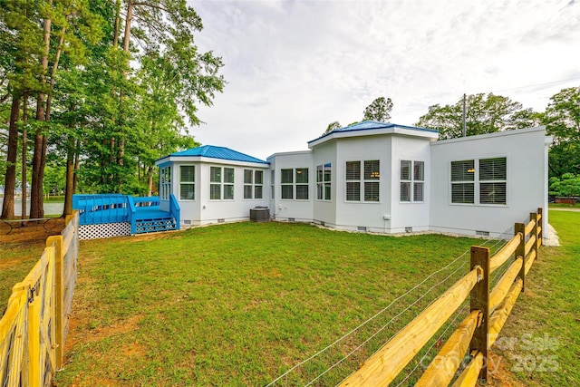 3911 Sandy Point Dr, York, SC 29745 - rear view of property featuring crawl space, a wooden deck, and central AC