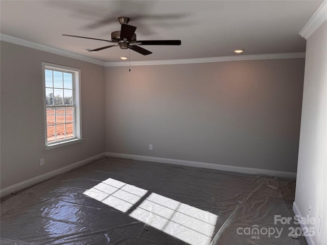 4041 Port Richmond Ave Unit 9, Gastonia, NC 28056 - carpeted empty room with a ceiling fan, ornamental molding, baseboards, and recessed lighting