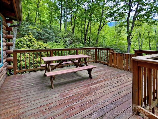 615 Sweetwater Rdg, Burnsville, NC 28714 - wooden terrace featuring a view of trees