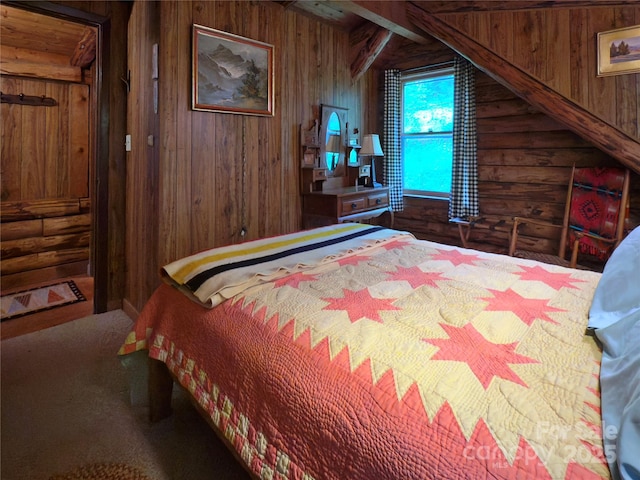615 Sweetwater Rdg, Burnsville, NC 28714 - bedroom with wooden walls and carpet flooring