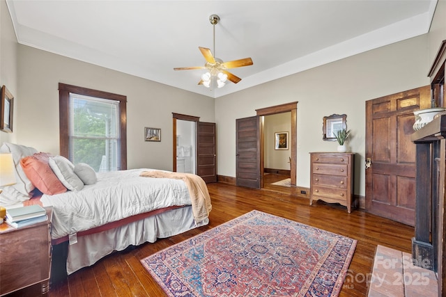 4569 Edgeland Rd, Edgemoor, SC 29712 - bedroom with hardwood / wood-style floors, connected bathroom, a ceiling fan, and baseboards