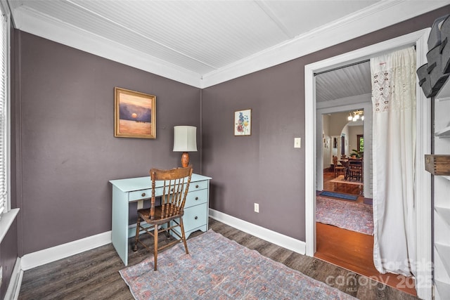 4569 Edgeland Rd, Edgemoor, SC 29712 - office with crown molding, wood finished floors, and baseboards