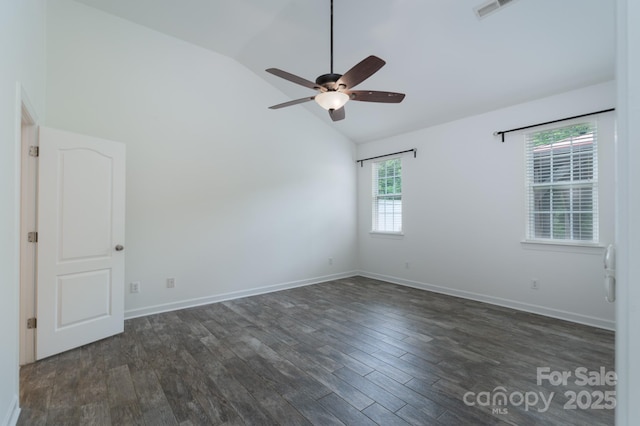 11945 Red Rust Ln, Charlotte, NC 28277 - spare room with a ceiling fan, dark wood-style floors, and high vaulted ceiling