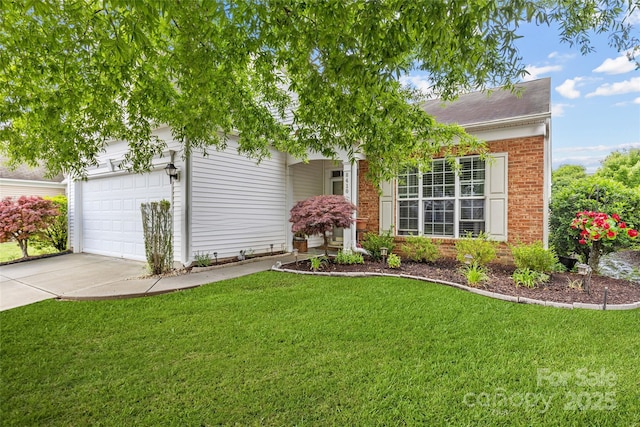 8410 Darcy Hopkins Dr, Charlotte, NC 28277 - view of property hidden behind natural elements featuring a garage, brick siding, driveway, a front lawn, and roof with shingles