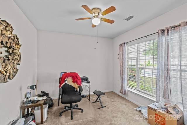 8410 Darcy Hopkins Dr, Charlotte, NC 28277 - home office featuring carpet floors, healthy amount of natural light, baseboards, and ceiling fan