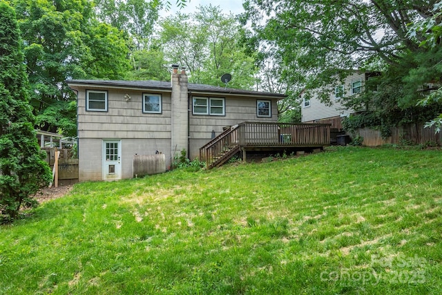 49 Jeffress Ave, Asheville, NC 28803 - rear view of house featuring a deck, stairway, and a chimney