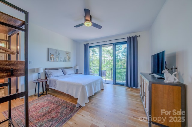 223 Linville View Dr, Nebo, NC 28761 - bedroom with light wood-type flooring, access to exterior, and ceiling fan