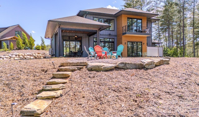 223 Linville View Dr, Nebo, NC 28761 - back of house featuring a balcony, a patio area, and a ceiling fan
