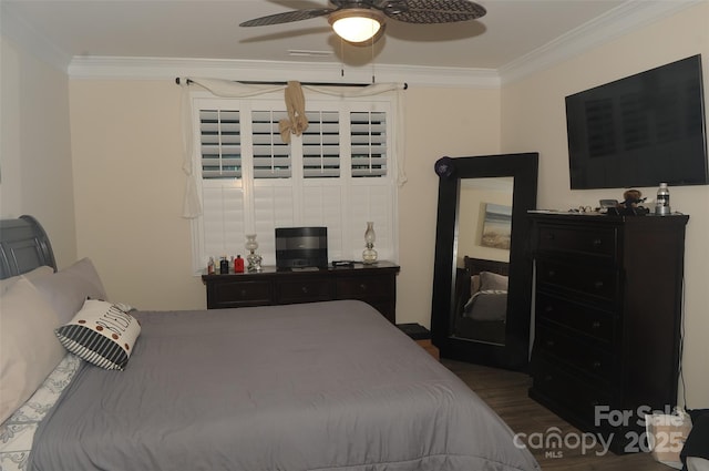 813 Latrobe Dr Unit 365, Iron Station, NC 28080 - bedroom featuring crown molding, dark wood-style floors, and ceiling fan