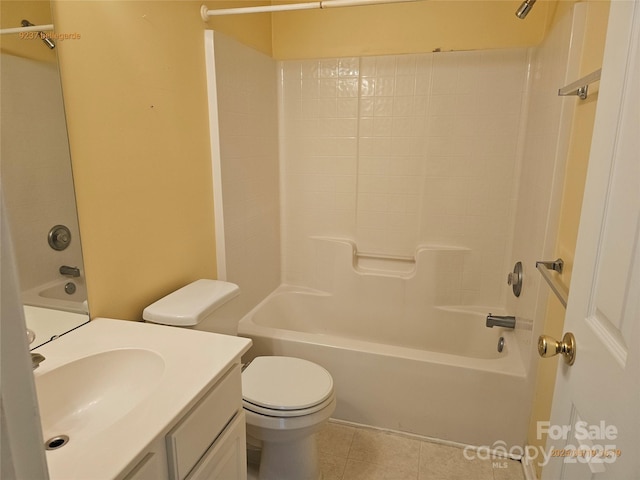 full bathroom featuring toilet, shower / bath combination, and vanity