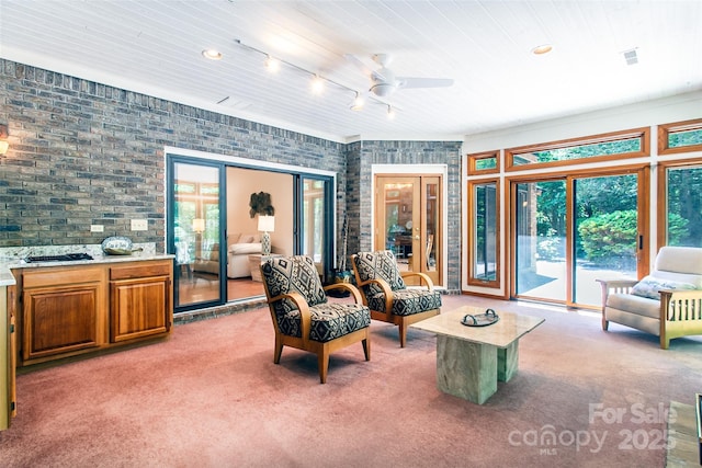 200 Maple Hill Dr, Flat Rock, NC 28731 - living room with light carpet, ceiling fan, and wooden ceiling
