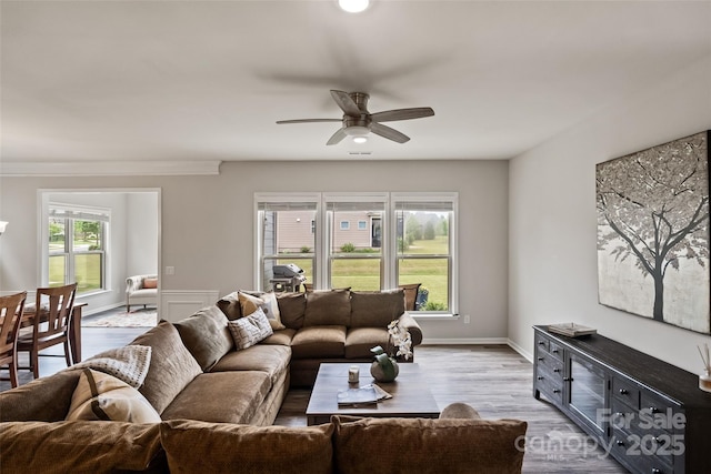 2329 Delaney Dr, Fort Mill, SC 29715 - living area featuring a ceiling fan, wood finished floors, and baseboards