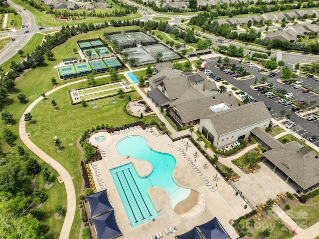 2329 Delaney Dr, Fort Mill, SC 29715 - aerial perspective of suburban area with a pool