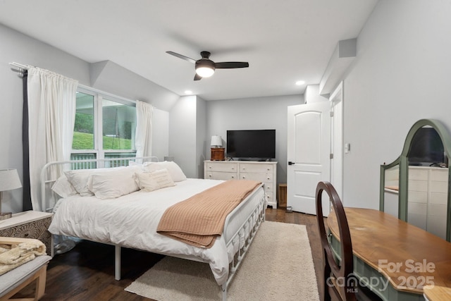 1135 Brook Path Trl, Denver, NC 28037 - bedroom featuring dark wood-type flooring, ceiling fan, and recessed lighting