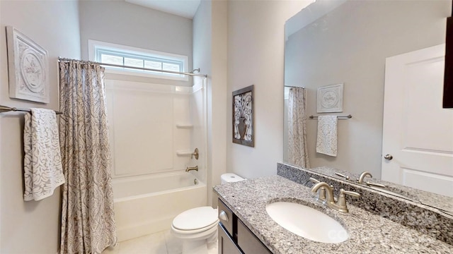 123 Hanks Bluff Dr, Mooresville, NC 28117 - full bath featuring vanity, toilet, shower / bath combo, and tile patterned floors