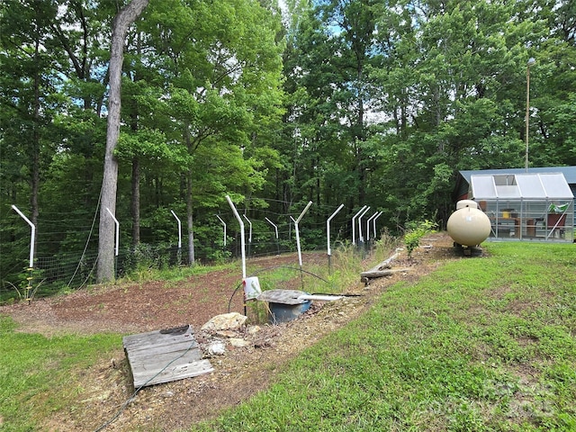 490 Deberry Rd, Mount Gilead, NC 27306 - view of yard with an outbuilding, an exterior structure, and a forest view