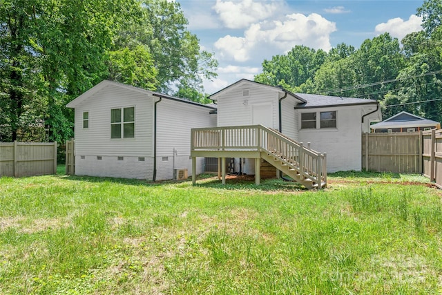 518 Westside Cir, China Grove, NC 28023 - rear view of house featuring crawl space, stairway, and a deck