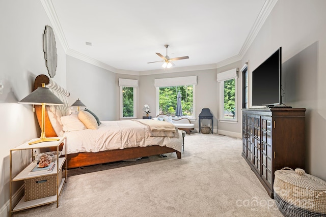 5523 Meadow Haven Ln, Charlotte, NC 28270 - carpeted bedroom featuring ornamental molding, a ceiling fan, and baseboards
