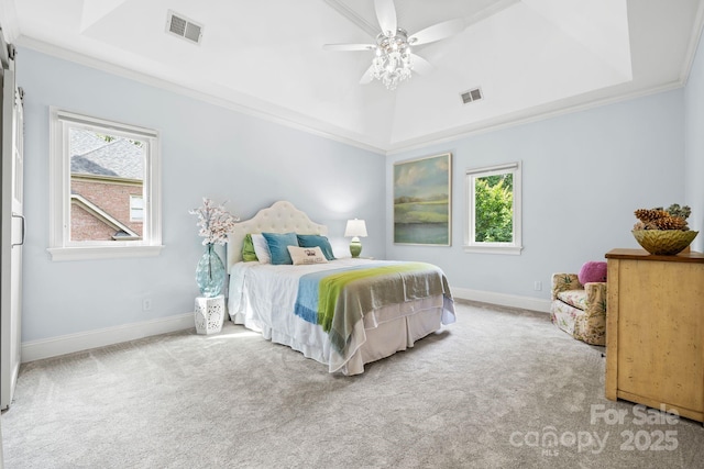 5523 Meadow Haven Ln, Charlotte, NC 28270 - bedroom featuring crown molding, carpet flooring, baseboards, and a raised ceiling
